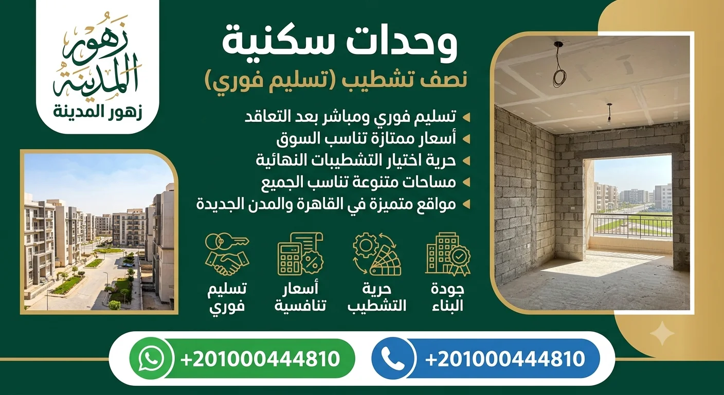 وحدات سكنية نصف تشطيب تسليم فوري